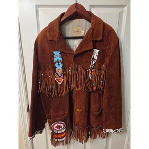 Deer Wear Genuine Leather Fringed and Beaded Suede Jacket Mens Size 46